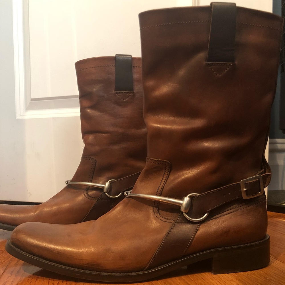 John Varvatos Brown Leather Harness Boots Size 11